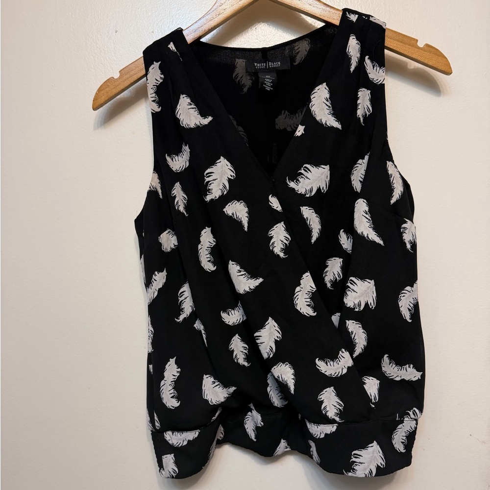 White House Black Market Black and White Feather Blouse